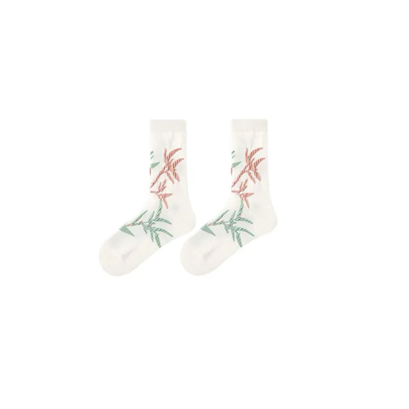 Sweetnana 5-Pack "Literary Flowers" Series Colorful Seamless Crew Socks for Women Cozy Cute and Fun Cotton Socks Perfect for All-Day Comfort