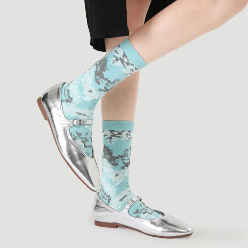 Sweetnana 5-Pack "Literary Flowers" Series Colorful Seamless Crew Socks for Women Cozy Cute and Fun Cotton Socks Perfect for All-Day Comfort