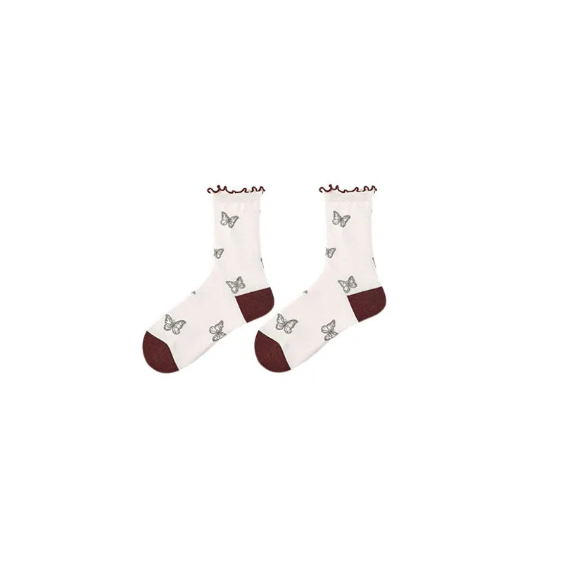 Sweetnana 5-Pack "Literary Flowers" Series Colorful Seamless Crew Socks for Women Cozy Cute and Fun Cotton Socks Perfect for All-Day Comfort