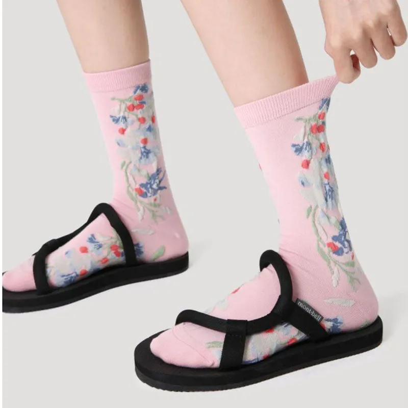 Sweetnana 5-Pack "Literary Flowers" Series Colorful Seamless Crew Socks for Women Cozy Cute and Fun Cotton Socks Perfect for All-Day Comfort
