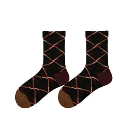 Sweetnana Autumn/Winter Women's Cotton Socks Argyle Fashion Crew socks, Warm Cozy Socks, Autumn Aesthetic Patterned Checkered Socks.