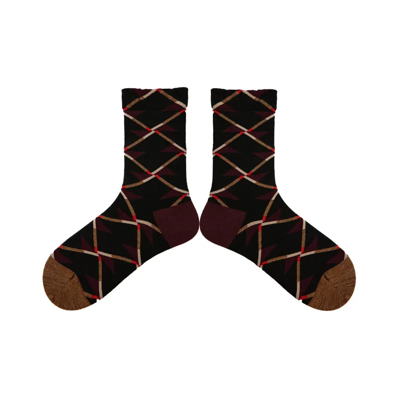 Sweetnana Autumn/Winter Women's Cotton Socks Argyle Fashion Crew socks, Warm Cozy Socks, Autumn Aesthetic Patterned Checkered Socks.