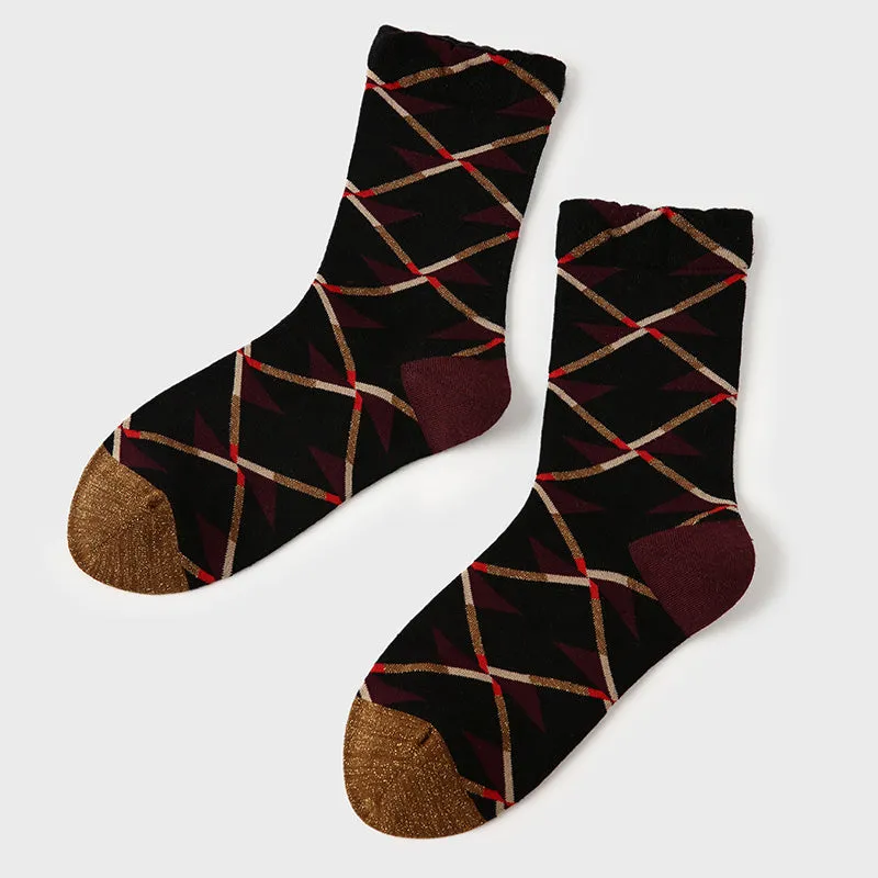Sweetnana Autumn/Winter Women's Cotton Socks Argyle Fashion Crew socks, Warm Cozy Socks, Autumn Aesthetic Patterned Checkered Socks.