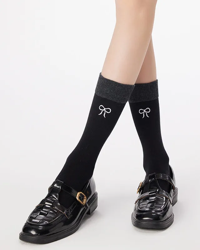 Sweetnana Color-Block Embroidered Crew Socks for Women Fashion Versatile Socks Cotton Seamless Socks