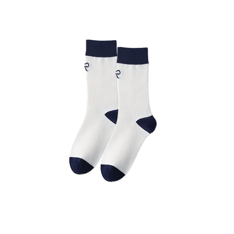 Sweetnana Color-Block Embroidered Crew Socks for Women Fashion Versatile Socks Cotton Seamless Socks