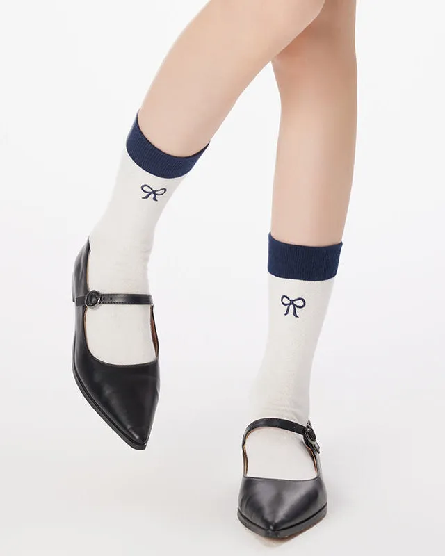 Sweetnana Color-Block Embroidered Crew Socks for Women Fashion Versatile Socks Cotton Seamless Socks