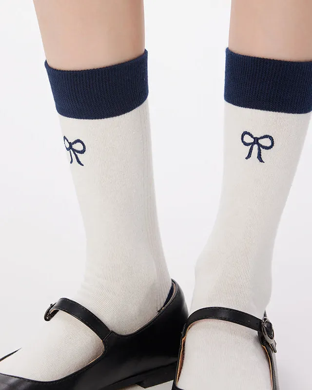 Sweetnana Color-Block Embroidered Crew Socks for Women Fashion Versatile Socks Cotton Seamless Socks