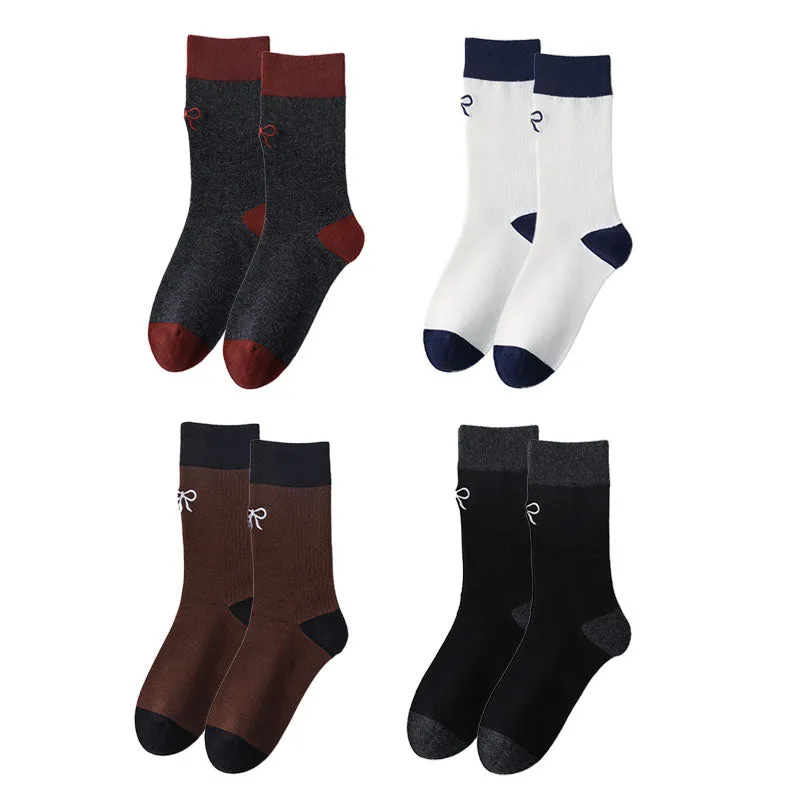 Sweetnana Color-Block Embroidered Crew Socks for Women Fashion Versatile Socks Cotton Seamless Socks