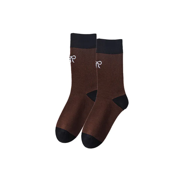 Sweetnana Color-Block Embroidered Crew Socks for Women Fashion Versatile Socks Cotton Seamless Socks