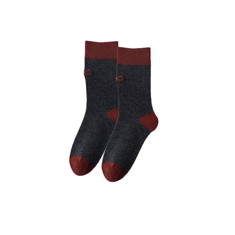 Sweetnana Color-Block Embroidered Crew Socks for Women Fashion Versatile Socks Cotton Seamless Socks