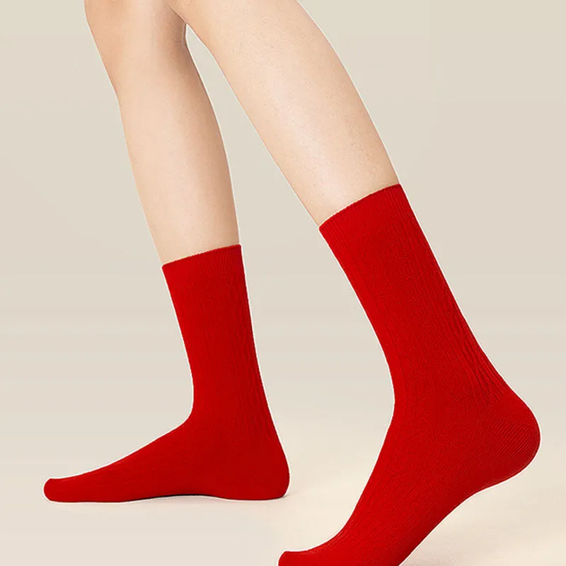 Sweetnana Couple Crew Socks for Men and Women Simple Style Non-Slip Breathable Bright Red Festive Socks