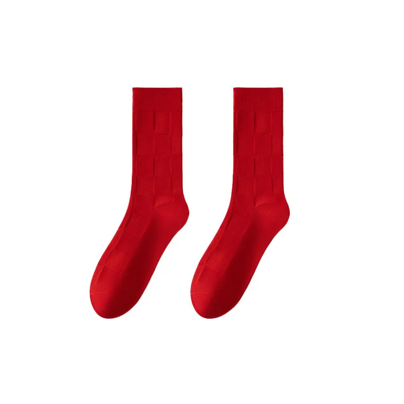 Sweetnana Couple Crew Socks for Men and Women Simple Style Non-Slip Breathable Bright Red Festive Socks