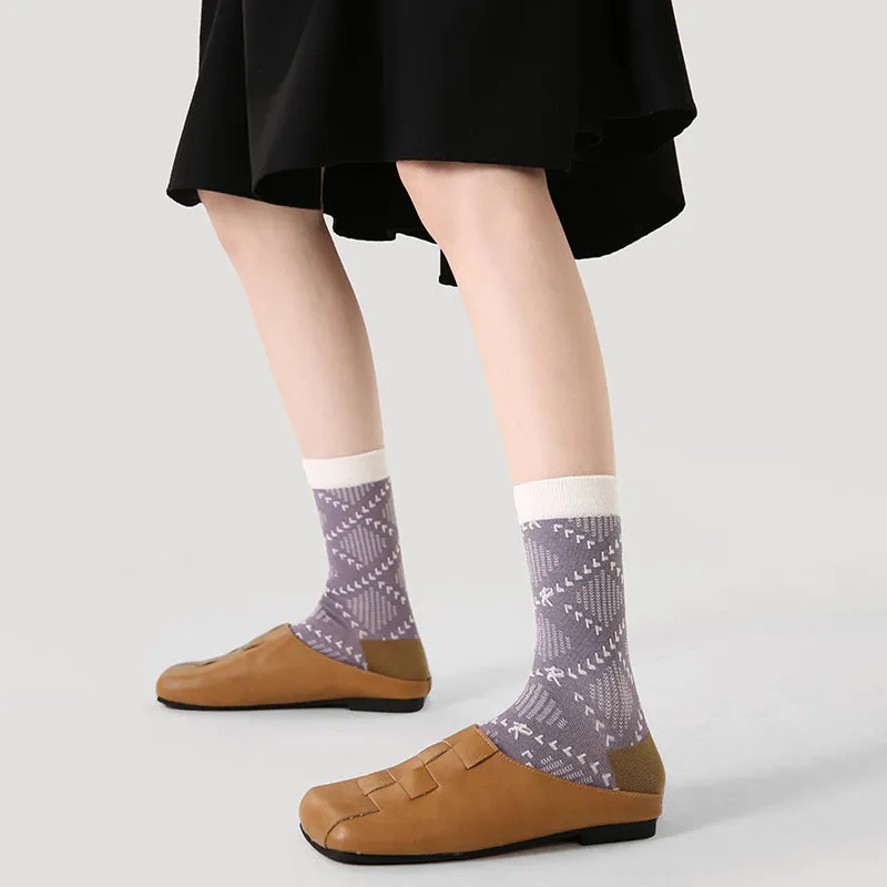 Sweetnana F/W Literary Socks for Women, Warm Cozy Crew Socks, Autumn Argyle Patterned Checkered Socks