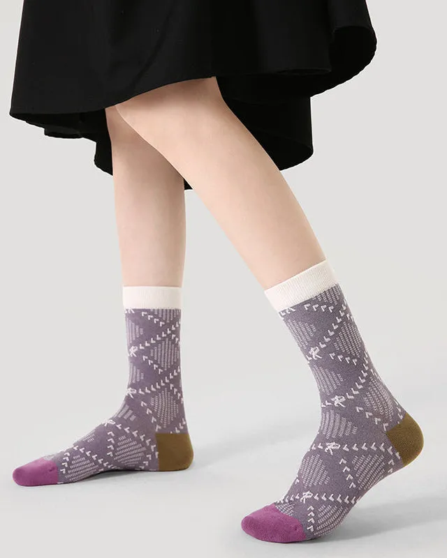 Sweetnana F/W Literary Socks for Women, Warm Cozy Crew Socks, Autumn Argyle Patterned Checkered Socks