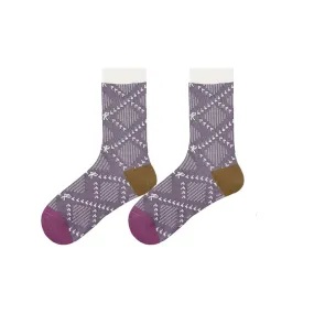 Sweetnana F/W Literary Socks for Women, Warm Cozy Crew Socks, Autumn Argyle Patterned Checkered Socks