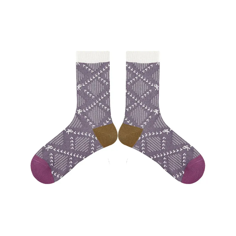 Sweetnana F/W Literary Socks for Women, Warm Cozy Crew Socks, Autumn Argyle Patterned Checkered Socks