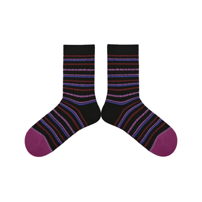 Sweetnana F/W Trendy Socks for Women, Horizontal Stripe Socks Crew Socks, Cozy Cotton Socks