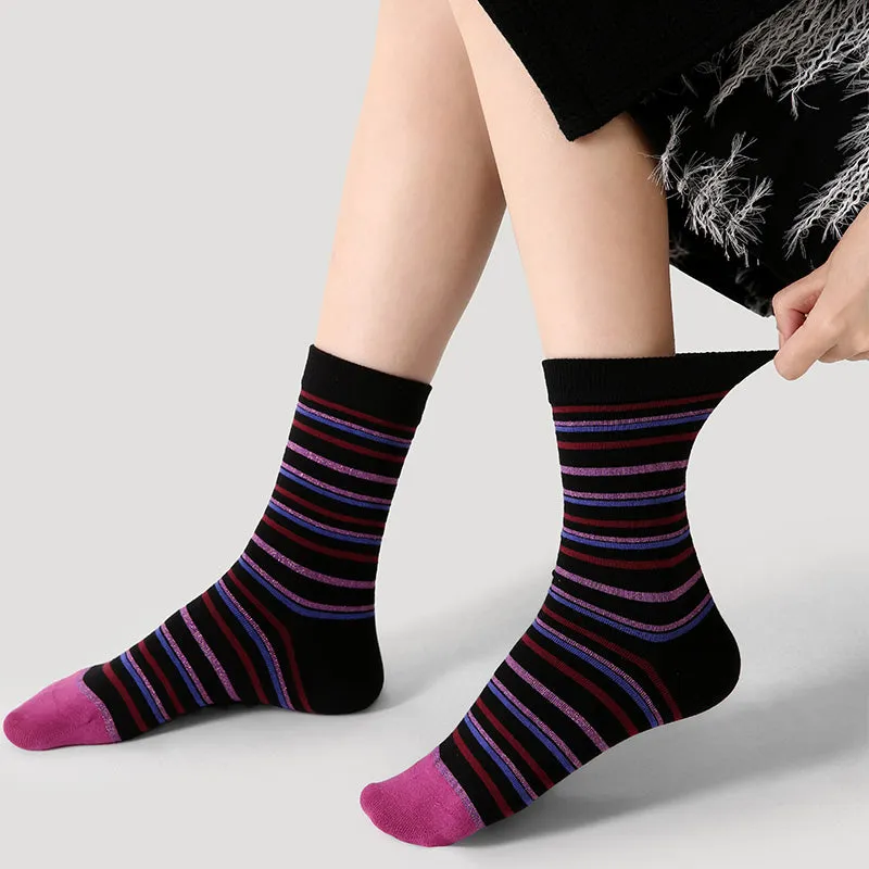 Sweetnana F/W Trendy Socks for Women, Horizontal Stripe Socks Crew Socks, Cozy Cotton Socks