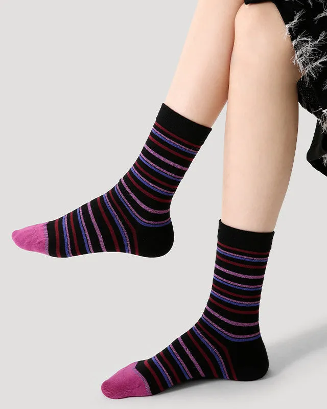 Sweetnana F/W Trendy Socks for Women, Horizontal Stripe Socks Crew Socks, Cozy Cotton Socks