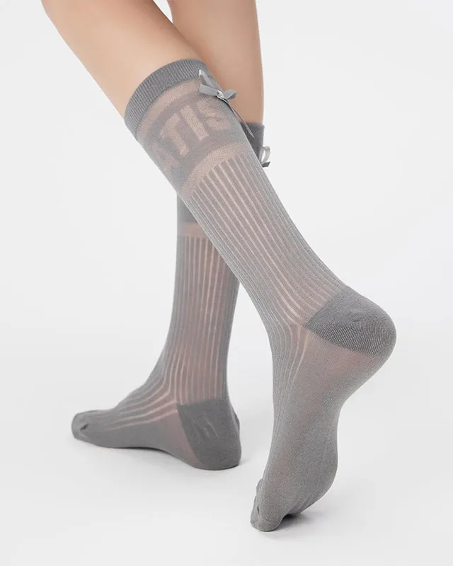 Sweetnana Spring/Summer 3-Pack Women's Antibacterial Cotton Mesh Seamless Crew Socks with Letter and Bowknot, Solid Color Thin Slouch Socks, Seamless Toe for Comfort.