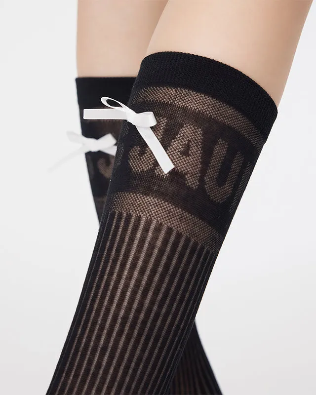 Sweetnana Spring/Summer 3-Pack Women's Antibacterial Cotton Mesh Seamless Crew Socks with Letter and Bowknot, Solid Color Thin Slouch Socks, Seamless Toe for Comfort.