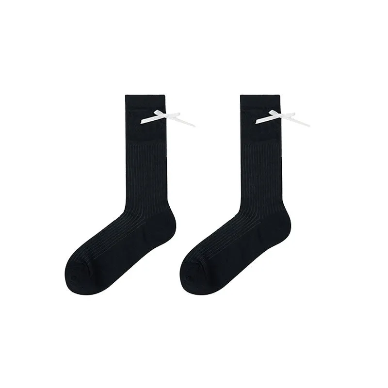 Sweetnana Spring/Summer 3-Pack Women's Antibacterial Cotton Mesh Seamless Crew Socks with Letter and Bowknot, Solid Color Thin Slouch Socks, Seamless Toe for Comfort.