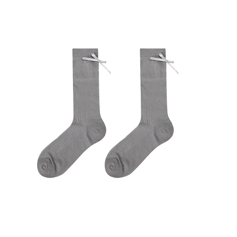 Sweetnana Spring/Summer 3-Pack Women's Antibacterial Cotton Mesh Seamless Crew Socks with Letter and Bowknot, Solid Color Thin Slouch Socks, Seamless Toe for Comfort.