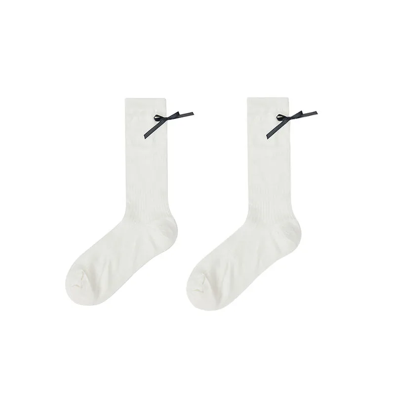 Sweetnana Spring/Summer 3-Pack Women's Antibacterial Cotton Mesh Seamless Crew Socks with Letter and Bowknot, Solid Color Thin Slouch Socks, Seamless Toe for Comfort.