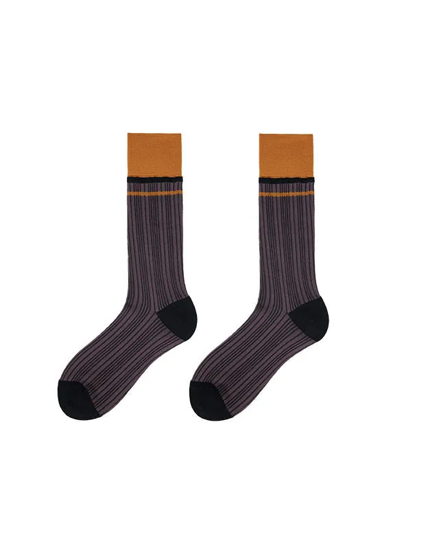 Sweetnana Spring/Summer Woman's Glass Stockings with stripe, Retro, Contrast Color Thin Slouch Socks, Breathable, Comfort, Mid-calf Seamless Socks.