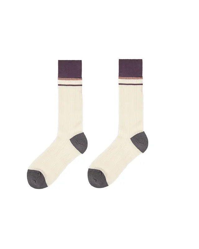 Sweetnana Spring/Summer Woman's Glass Stockings with stripe, Retro, Contrast Color Thin Slouch Socks, Breathable, Comfort, Mid-calf Seamless Socks.