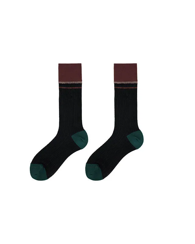 Sweetnana Spring/Summer Woman's Glass Stockings with stripe, Retro, Contrast Color Thin Slouch Socks, Breathable, Comfort, Mid-calf Seamless Socks.