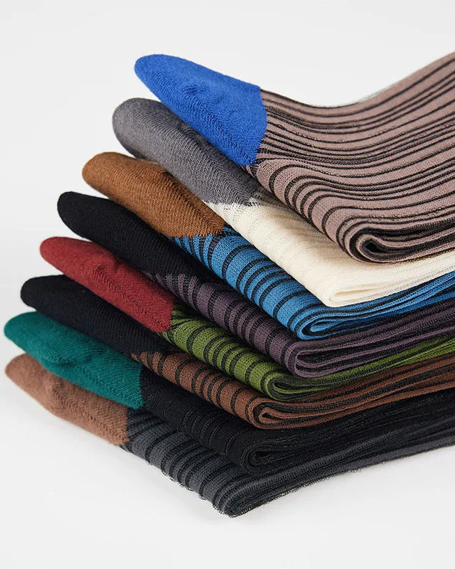 Sweetnana Spring/Summer Woman's Glass Stockings with stripe, Retro, Contrast Color Thin Slouch Socks, Breathable, Comfort, Mid-calf Seamless Socks.