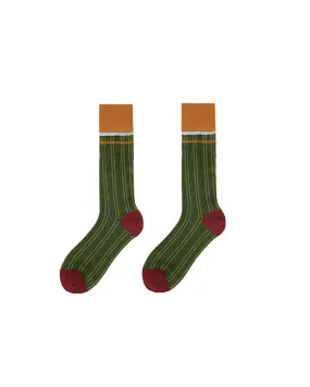 Sweetnana Spring/Summer Woman's Glass Stockings with stripe, Retro, Contrast Color Thin Slouch Socks, Breathable, Comfort, Mid-calf Seamless Socks.