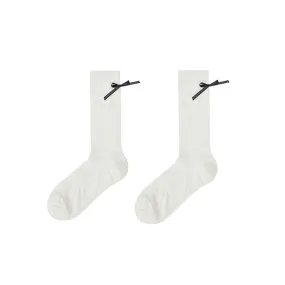 Sweetnana Women's Spring/Summer Antibacterial Cotton Mesh Crew Socks with Stylish Letter and Bowknot Design | Thin Solid Color Slouch Socks with Seamless Toe