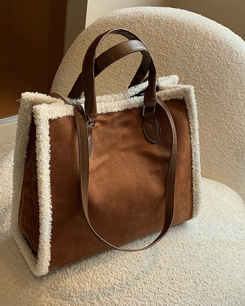 Vintage Shearling Tote Leather Bag