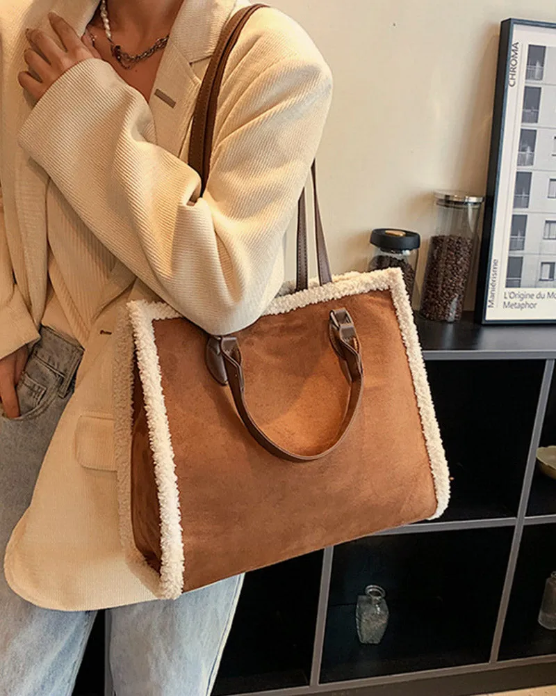 Vintage Shearling Tote Leather Bag