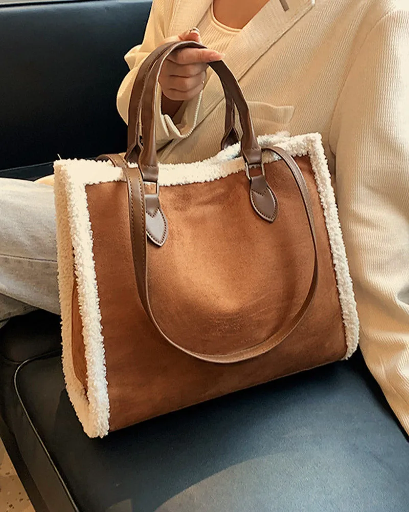 Vintage Shearling Tote Leather Bag
