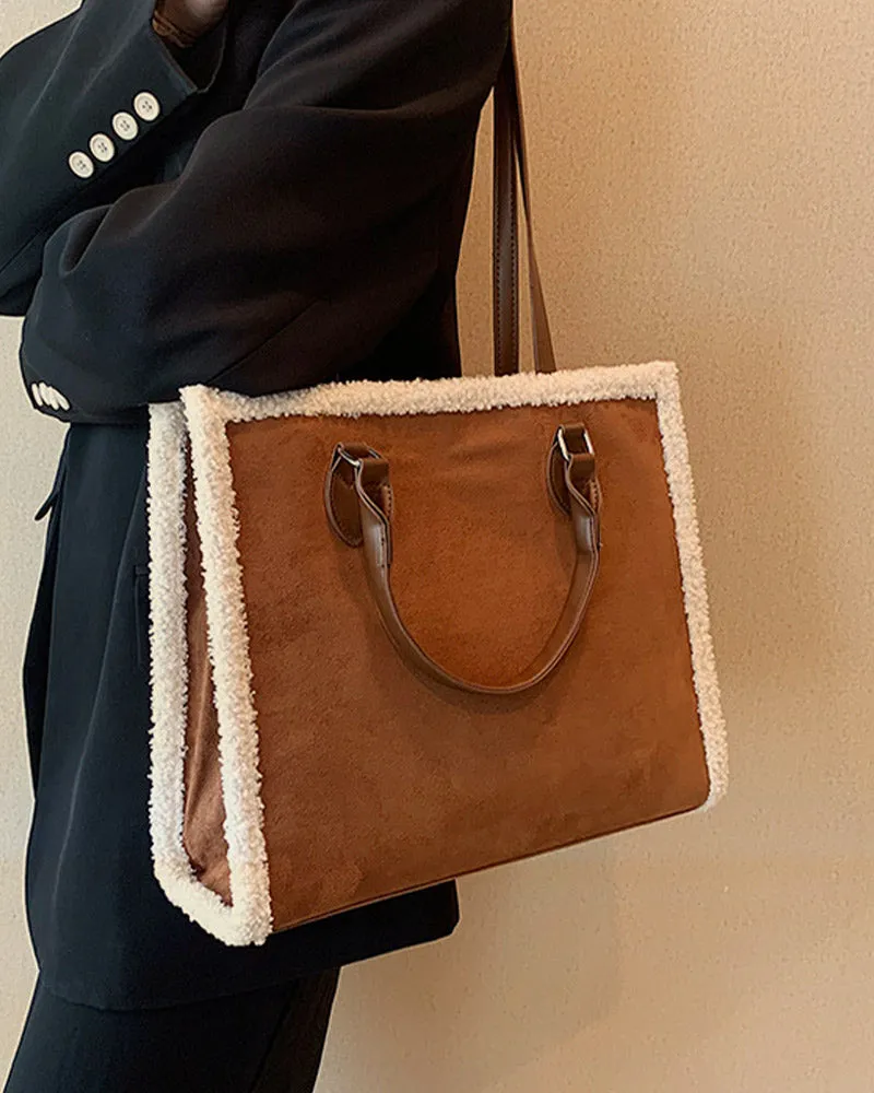 Vintage Shearling Tote Leather Bag