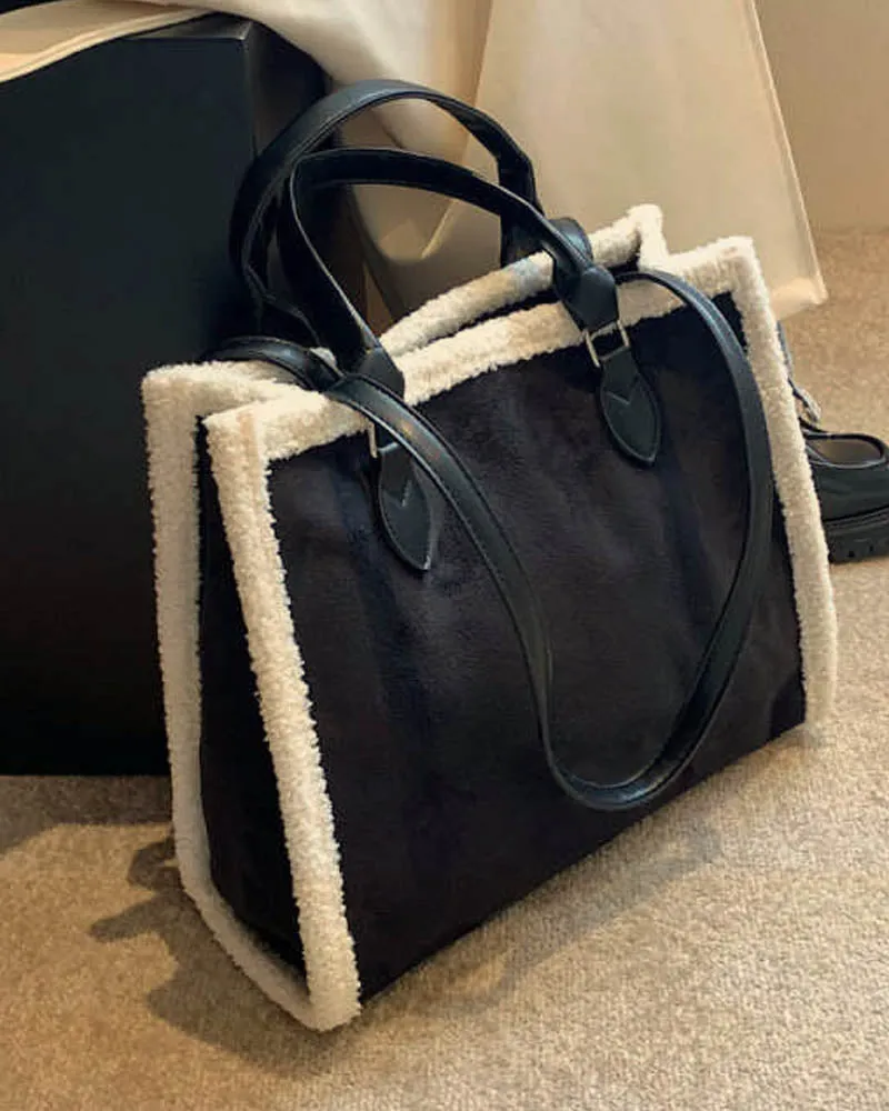 Vintage Shearling Tote Leather Bag