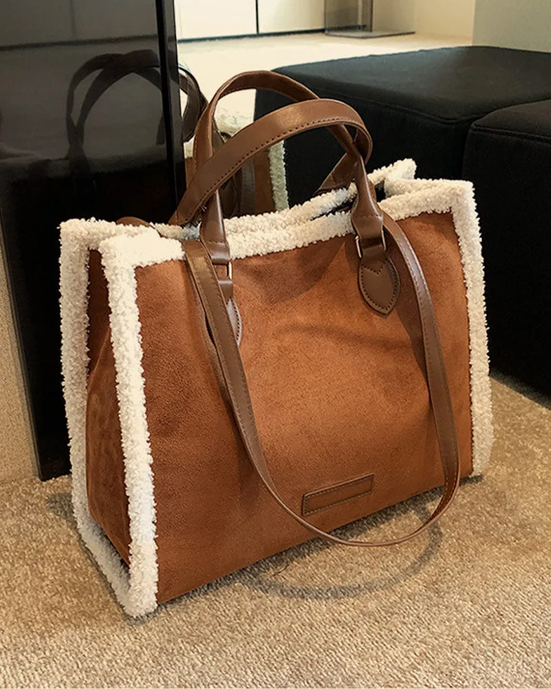 Vintage Shearling Tote Leather Bag