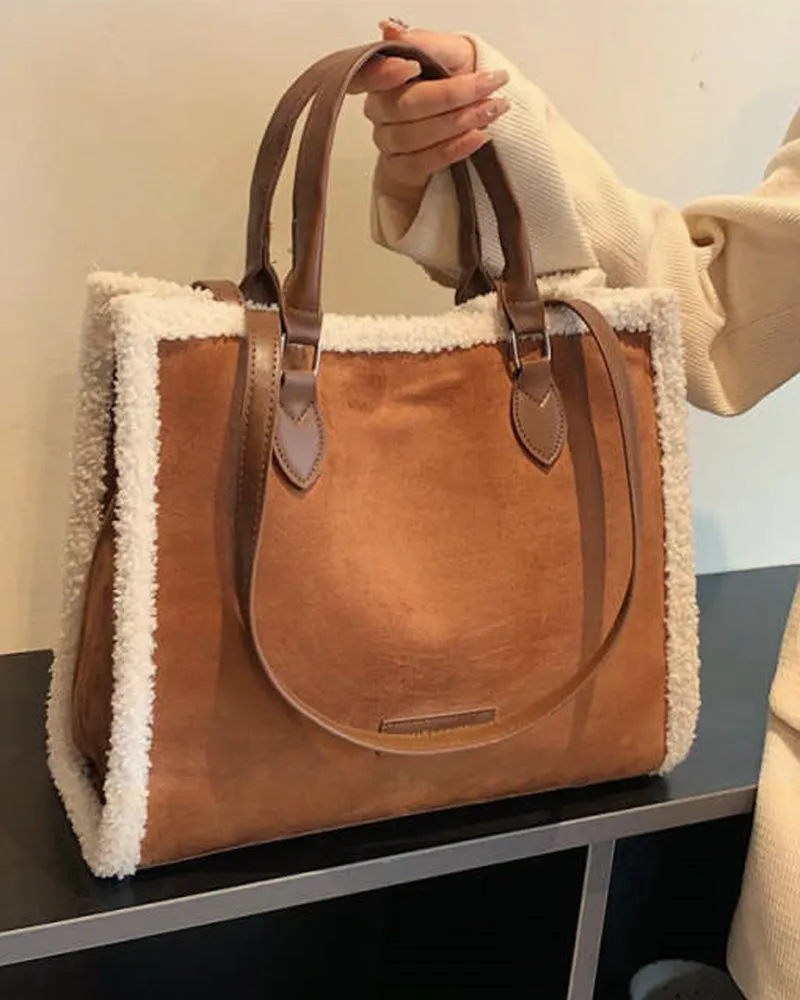 Vintage Shearling Tote Leather Bag
