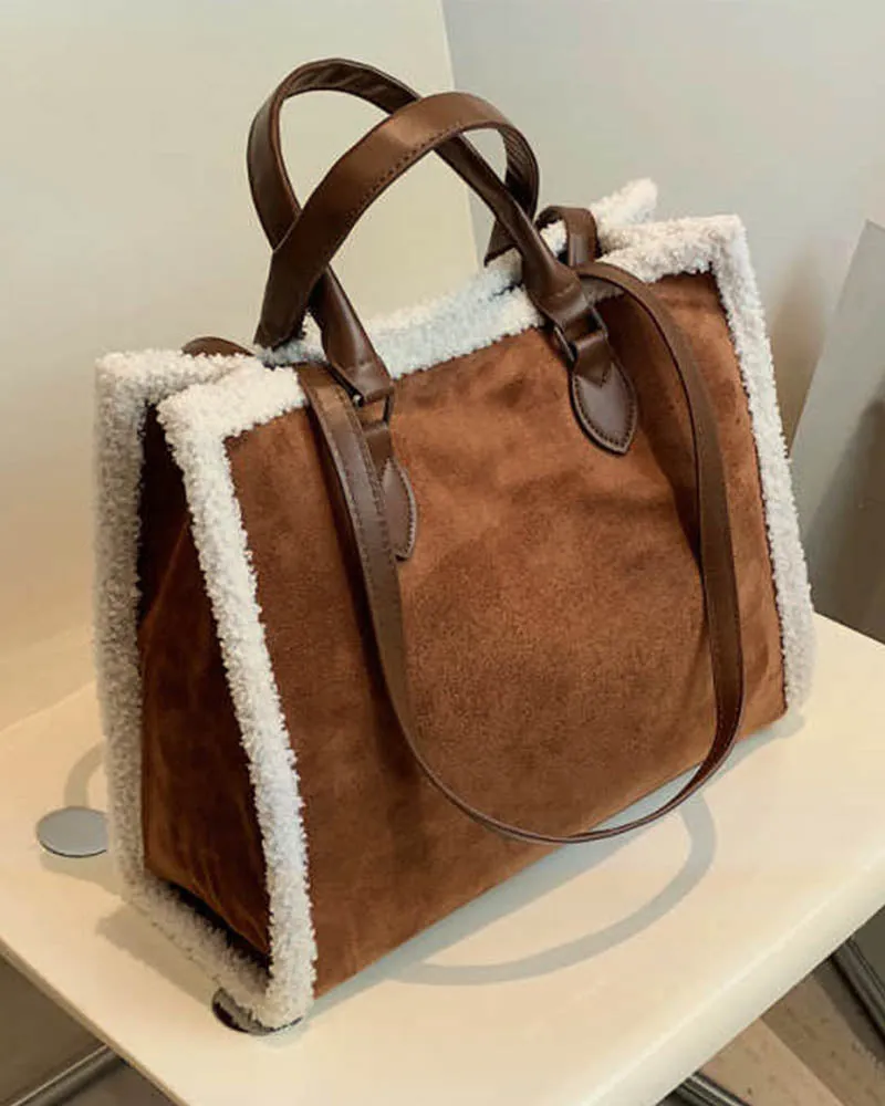 Vintage Shearling Tote Leather Bag