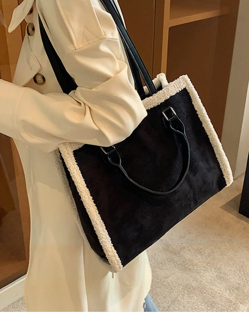Vintage Shearling Tote Leather Bag