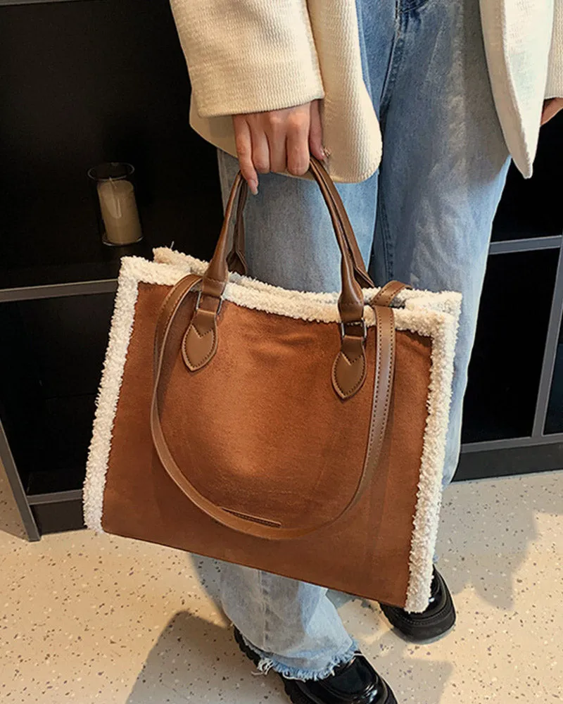 Vintage Shearling Tote Leather Bag