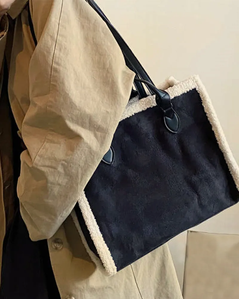 Vintage Shearling Tote Leather Bag