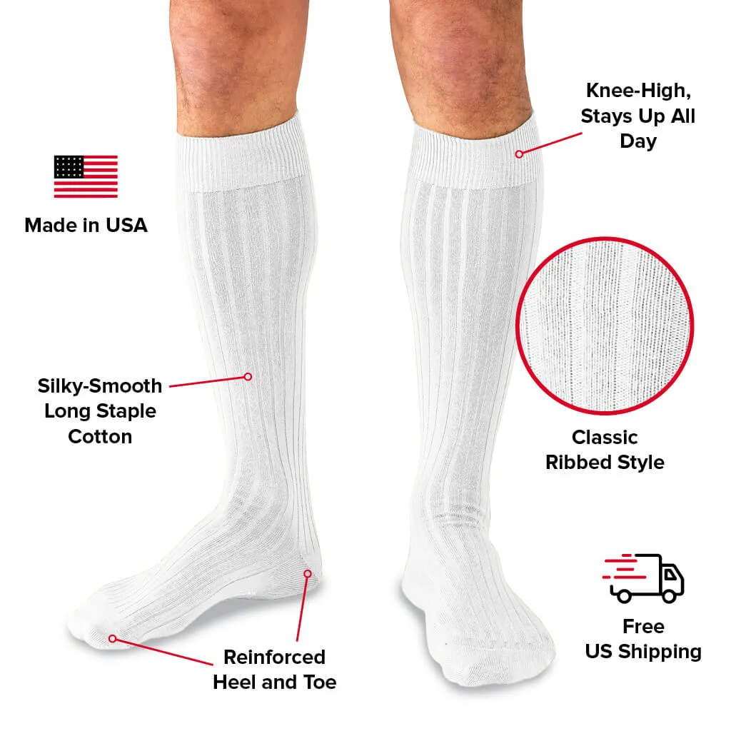 White Cotton Over the Calf Dress Socks