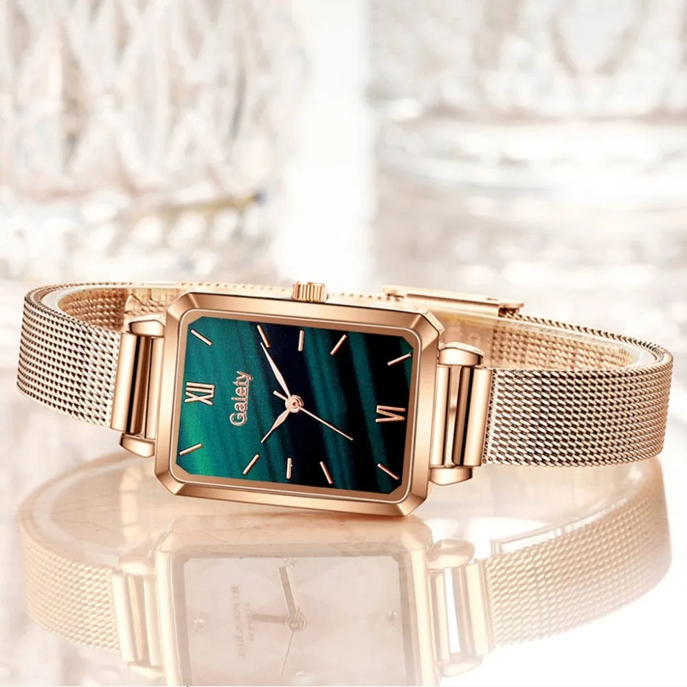 Women Watches Fashion Square Ladies Quartz Bracelet Set