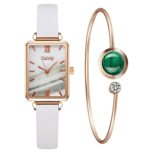 Women Watches Fashion Square Ladies Quartz Bracelet Set