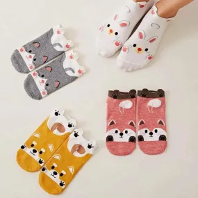 Womens Cartoon Animals Pattern Cute Funny Ankle Socks 4 pairs