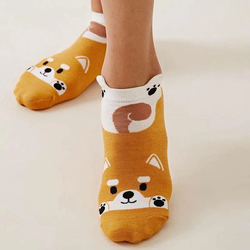 Womens Cartoon Animals Pattern Cute Funny Ankle Socks 4 pairs